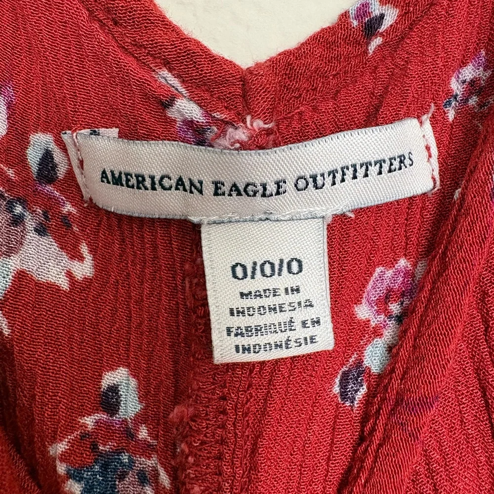 American Eagle Outfitters Red Floral Strapless Mini Dress with Crisscross Straps - Picture 3 of 8
